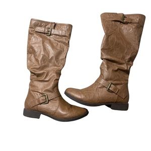 JOURNEE COLLECTION Womens Brown Stormy Round Toe Block Heel Riding Boot